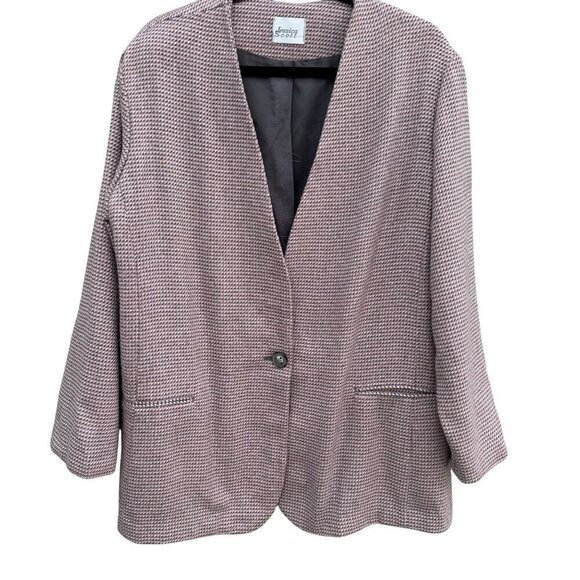 Jessica Scott Vintage Womens Pink Black Wool Blend Houndstooth Blazer Jacket 14 - Picture 1 of 10